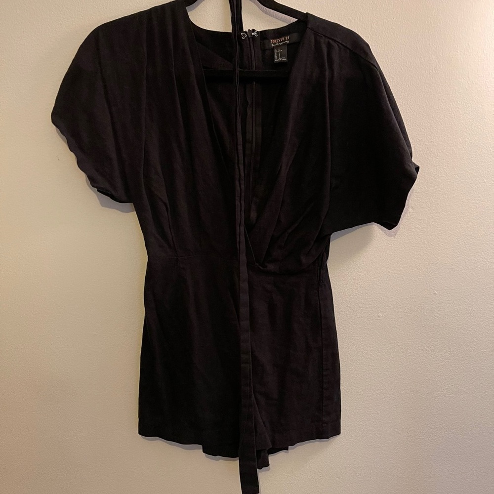 Forever 21 Black Linen Romper with belt